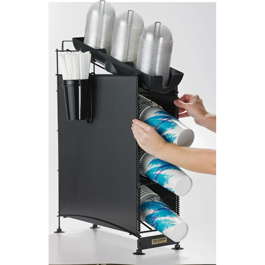 Диспенсер для чашек и крышек Jamar Wireworks подходит для 8, 44 унции. Чашки, 4-х ярусные с присоской для ресторанов, фаст-фуда и кухни