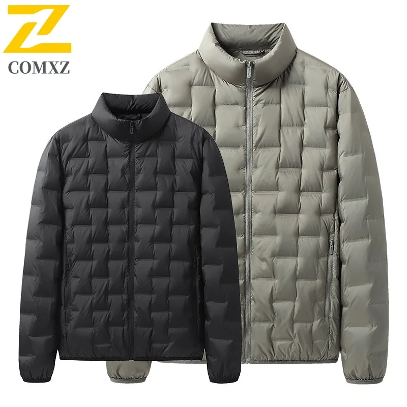 COMXZ Men Work Down Jacket Leisure Stand Collar Design Thickened Warmth Parka Korean Style Cold Resistant Winter Padded Padded