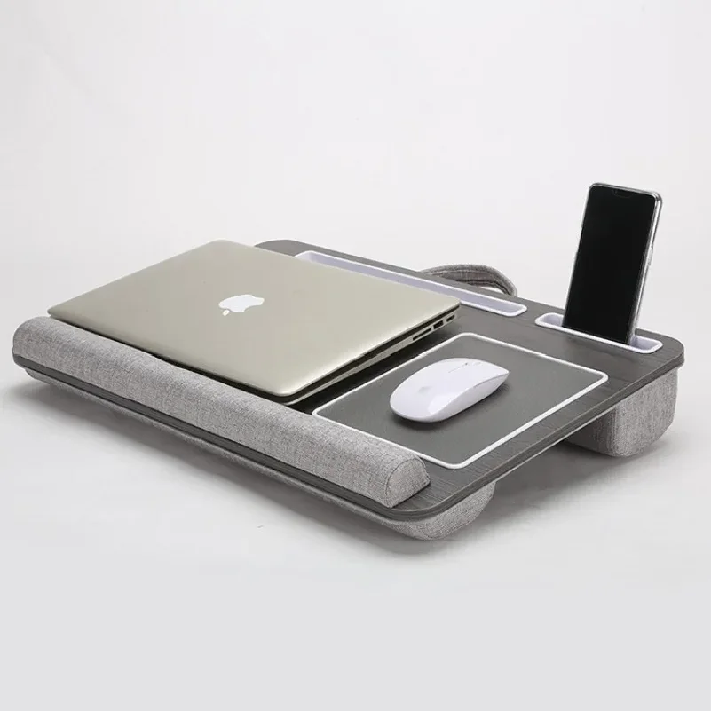 Mesa de Laptop Multifuncional com Design de Barra Antiderrapante de Dupla Ranhura e Mouse Pad Embutido para Uso com Sofá ou Quarto Portátil