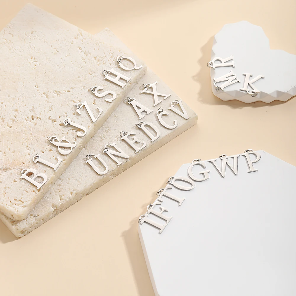 3PCS Alphabet A-Z Letters Hypoallergenic Initial Charms Waterpoof Silver Color Pendants Making DIY Handmade Finding Jewelry
