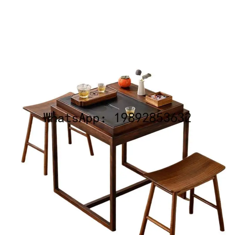 Hys balcony tea table small tea table small apartment for home new chinoiserie walnut solid wood combination square table