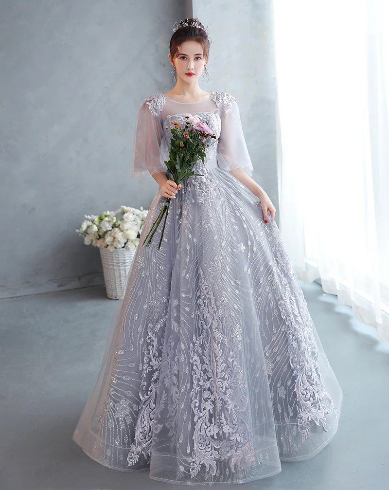 New Style Lace Evening Dresses For Party Long Cap Sleeve Vestidos A-Line Floor Length Elegant Prom Gown