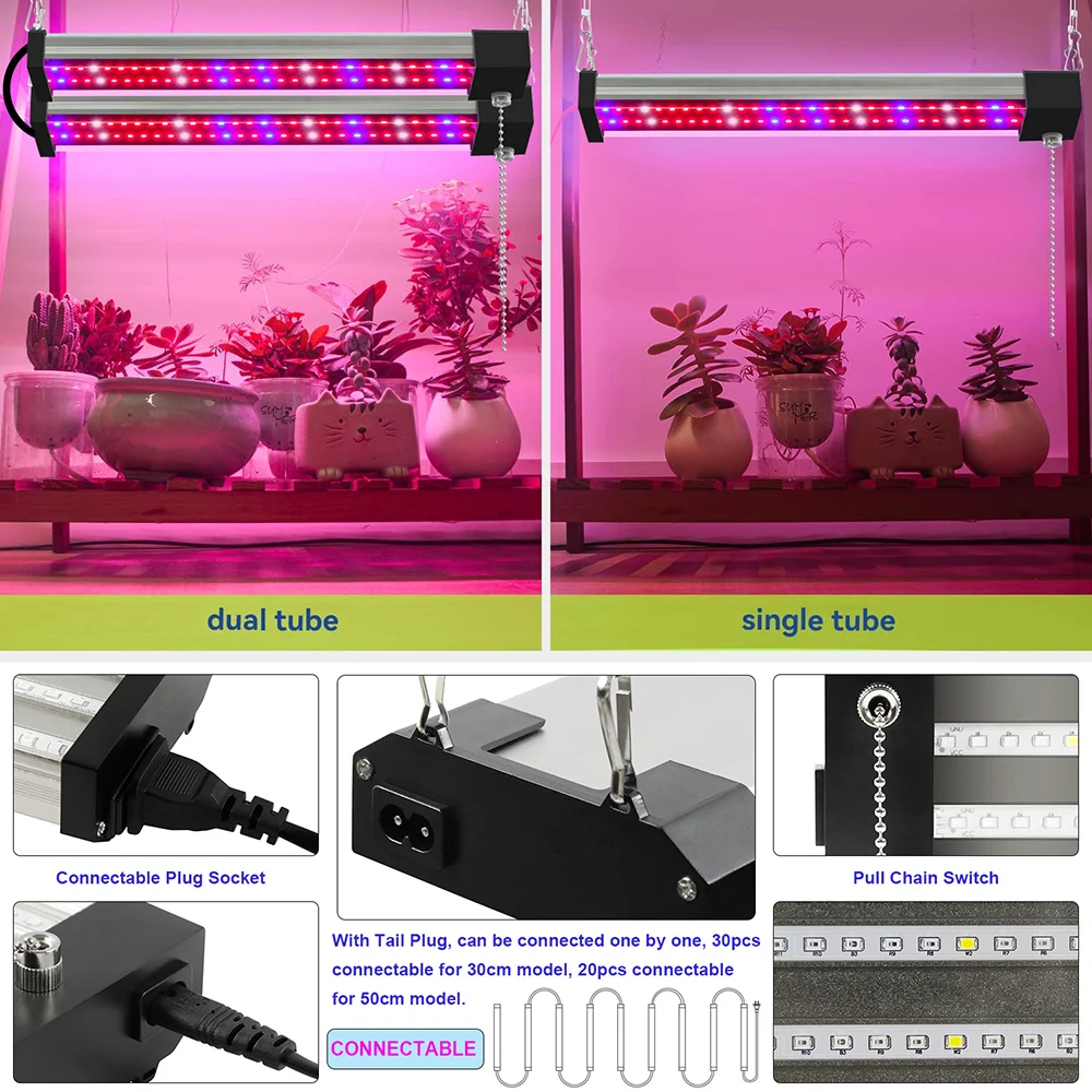 Imagem -04 - Conectável Led Cresce a Luz para a Planta de Interior 30cm 50cm Espectro Completo Phyto Lâmpada para Estufas Tenda Hidropônica Eua ue uk Plug