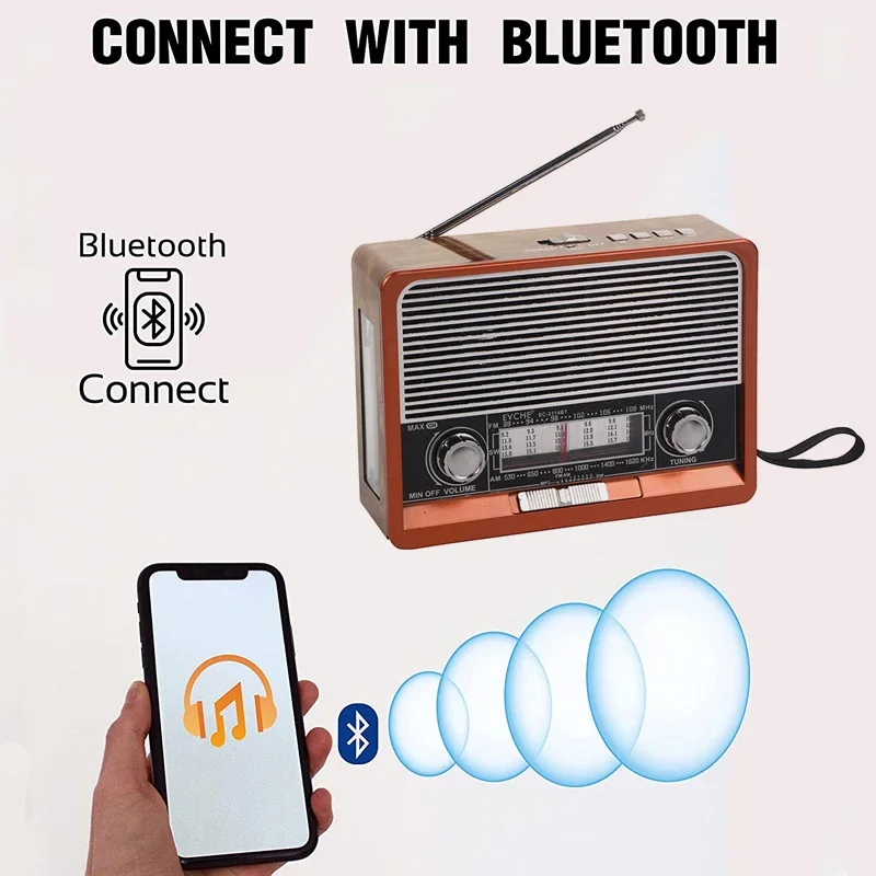Radio portatile di emergenza retrò ricevitore Radio FM/AM/SW1-6 altoparlante BT lettore musicale MP3 solare con supporto per luce a LED scheda USB/TF