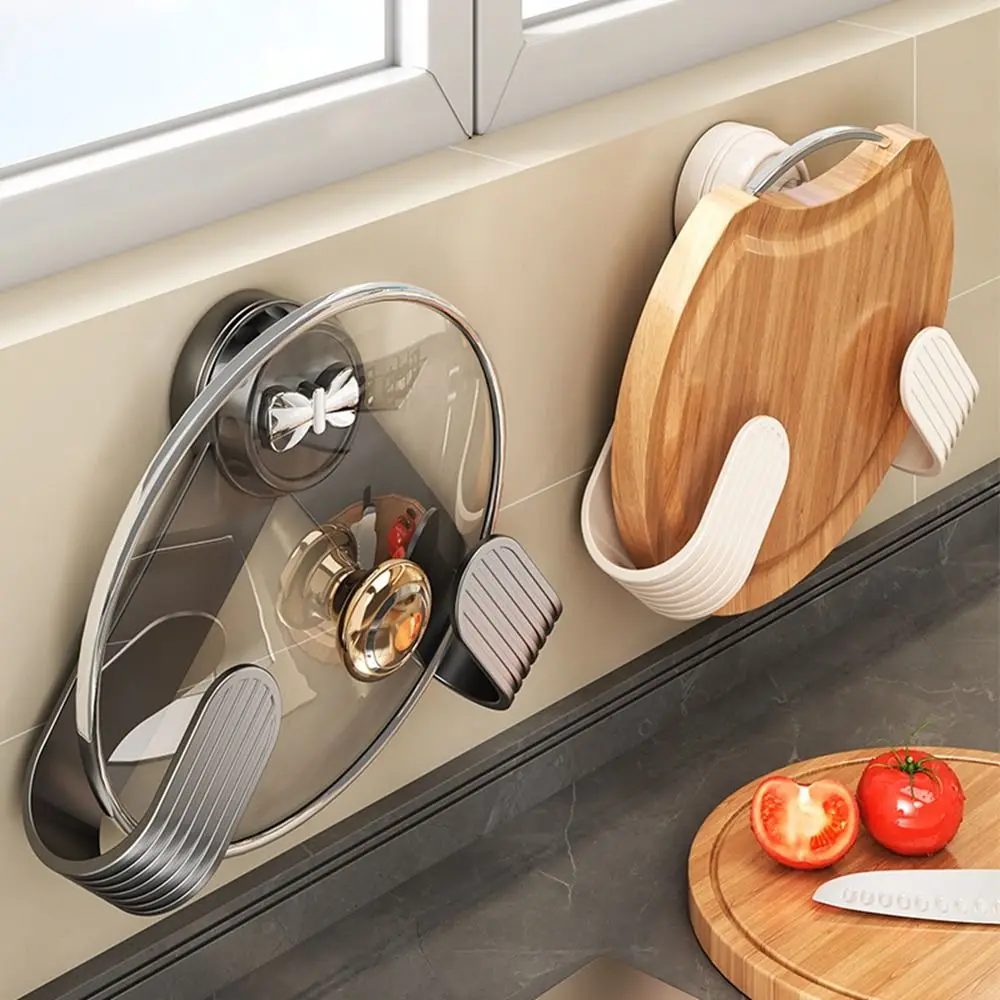 

3Pcs Plastic Suction Cup Pot Lid Rack Wall Mounted Punch Free Pan Cover Storage Holder Adjustable Space Saving Lid Rack Holder
