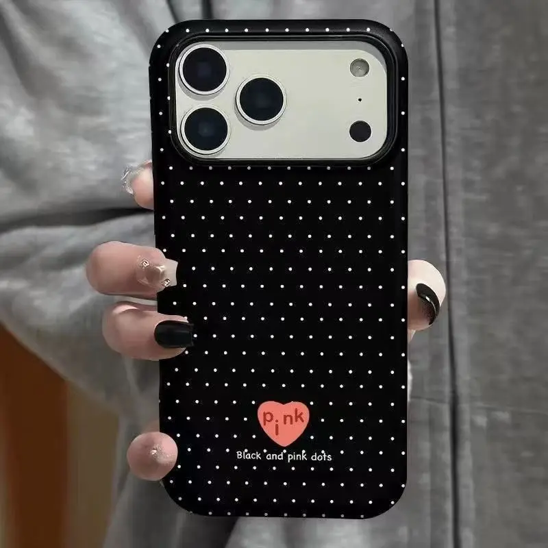 Fresh Simple Black Polka Dot Heart Phone Case For iPhone 17 AIR 16 15 14 13 12 11 PRO MAX 7 8 PLUS MINI Dustproof Cover view 2