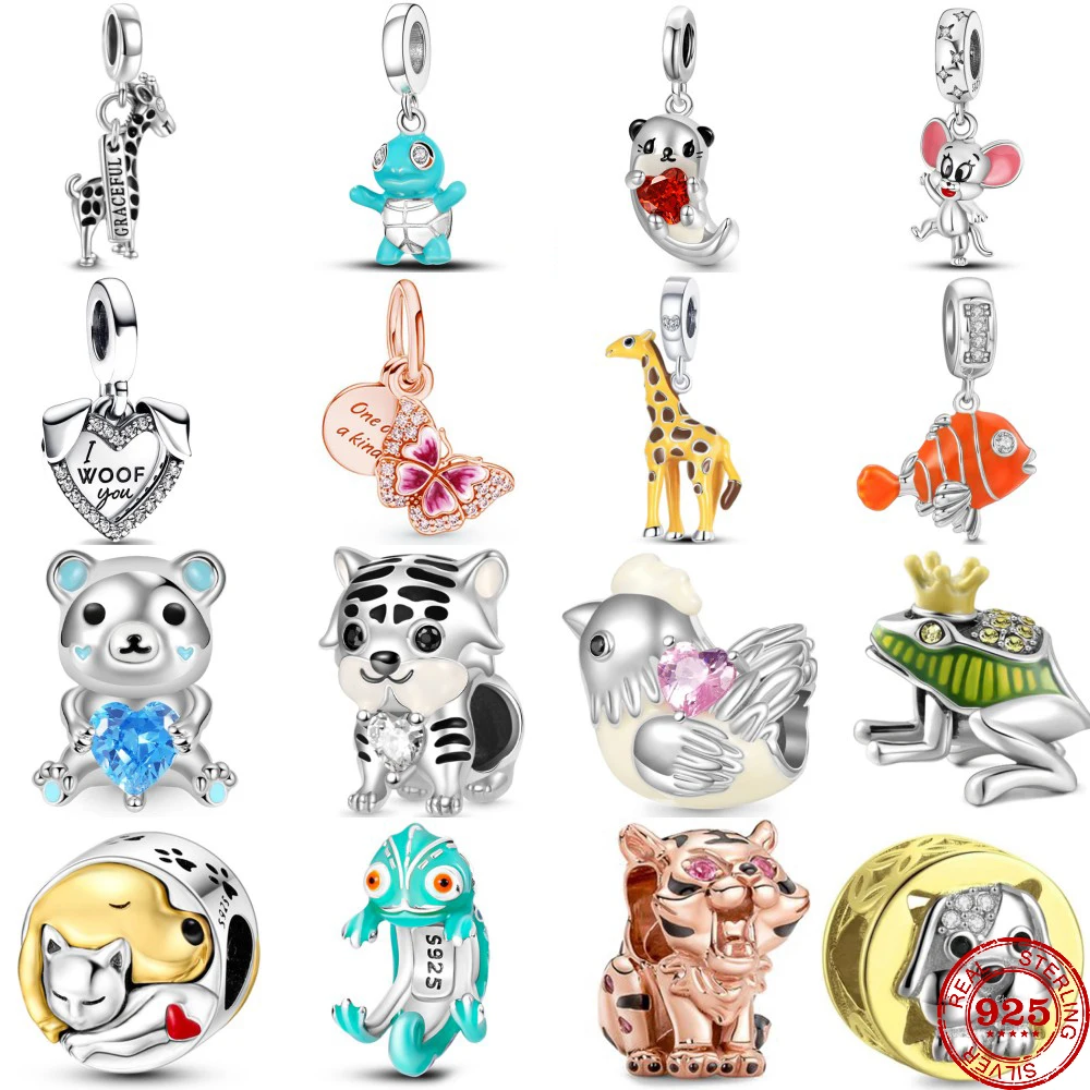 2024 Hot Sale 925 Sterling Silver Butterfly Giraffe Tiger Charms Beads Fit Original Pendant Bracelet DIY Fashion Woman Jewelry