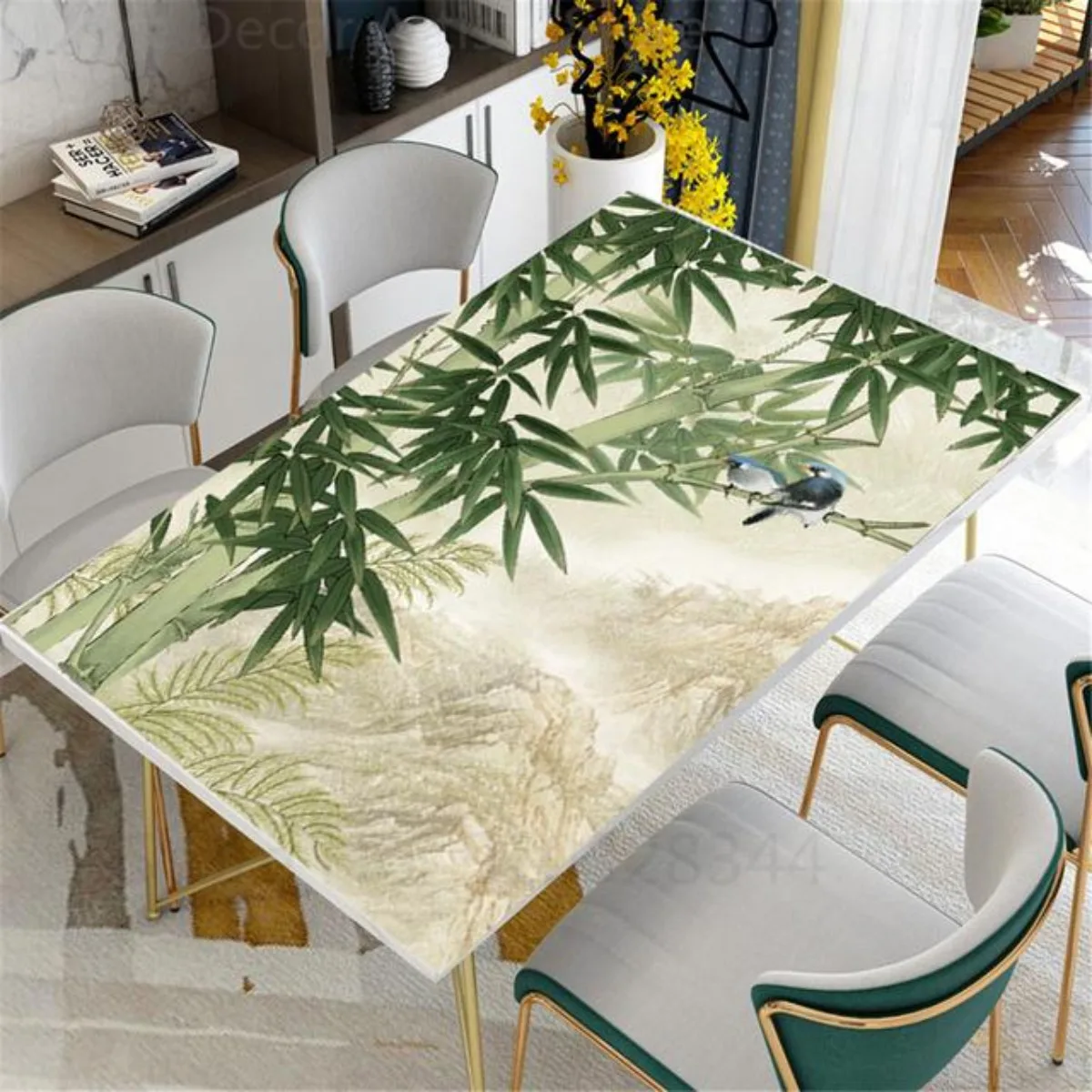 Green Bamboo Table Wrap Sticker Self-Adhesive Natural Tropical Palm Leaves Dining Table Wallpaper Decal Home Kitchen Decor Mural