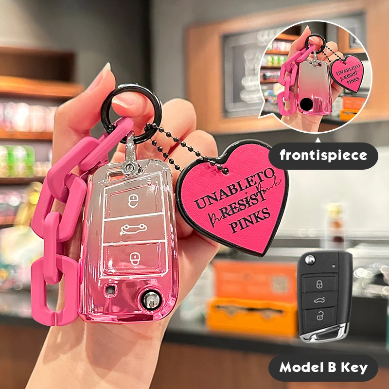 ساكورا الوردي تي بي يو لشركة فولكس فاجن جولف 7 MK7 سكودا سيات اوكتافيا كومبي ليون إيبيزا كوبترا الوجه حافظة مفاتيح السيارة غطاء فوب كيرينغ اكسسوارات