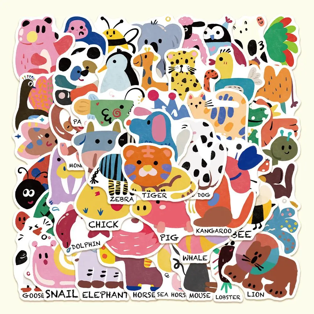 100 Cartoons Colorful Animals English Stickers Children's Puzzle Decorative Stickers DIY Mobile Phone Case Desktop