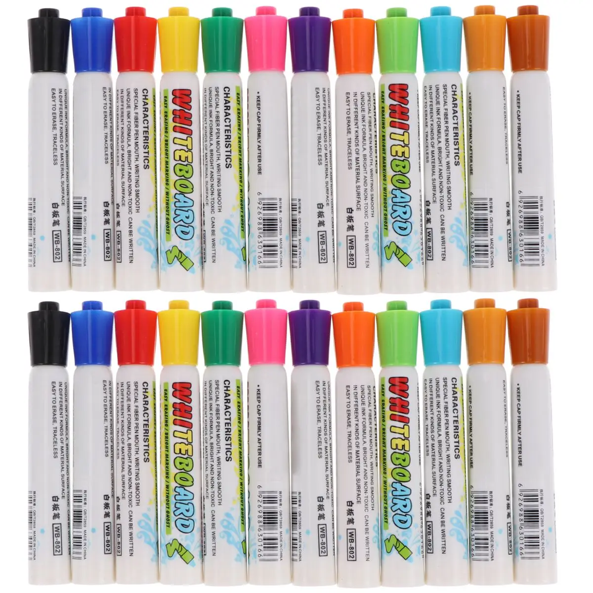 

2 Boxes 24Pcs Whiteboard Marker Pens Set Premium Material Waterproof Smooth Writing Ideal for Paper Plastic Whiteboard