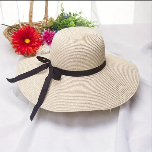 Imagen 2 del producto Sombrero de sol plegable para mujer, protector solar grande, pajarita negra, sombrero de playa, vacaciones en la playa al aire libre, moda