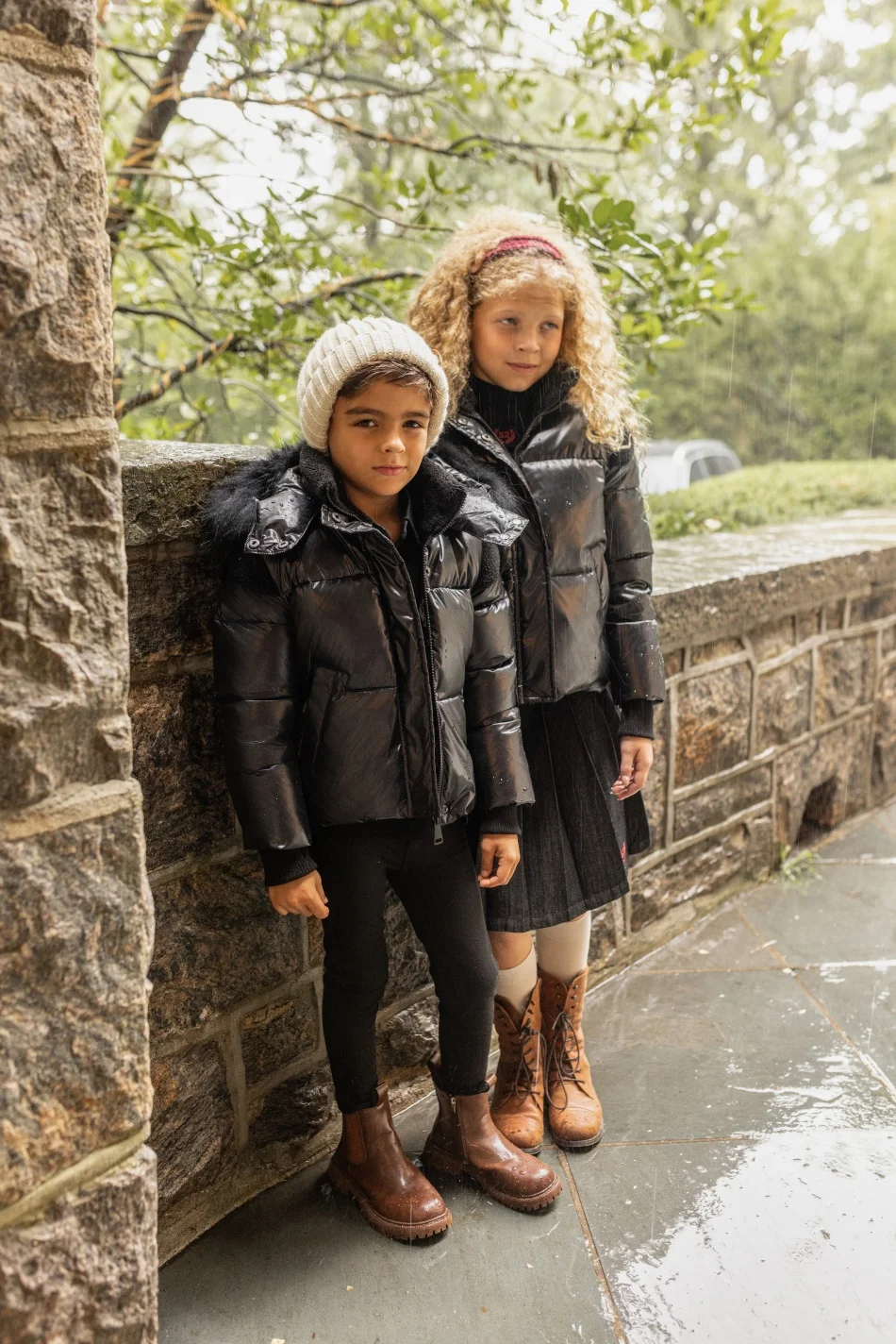 AP 2026 AW winter coat with Sherpa Teddy fleece trim filling white duck down kids outwear Waterproof material children snow wear