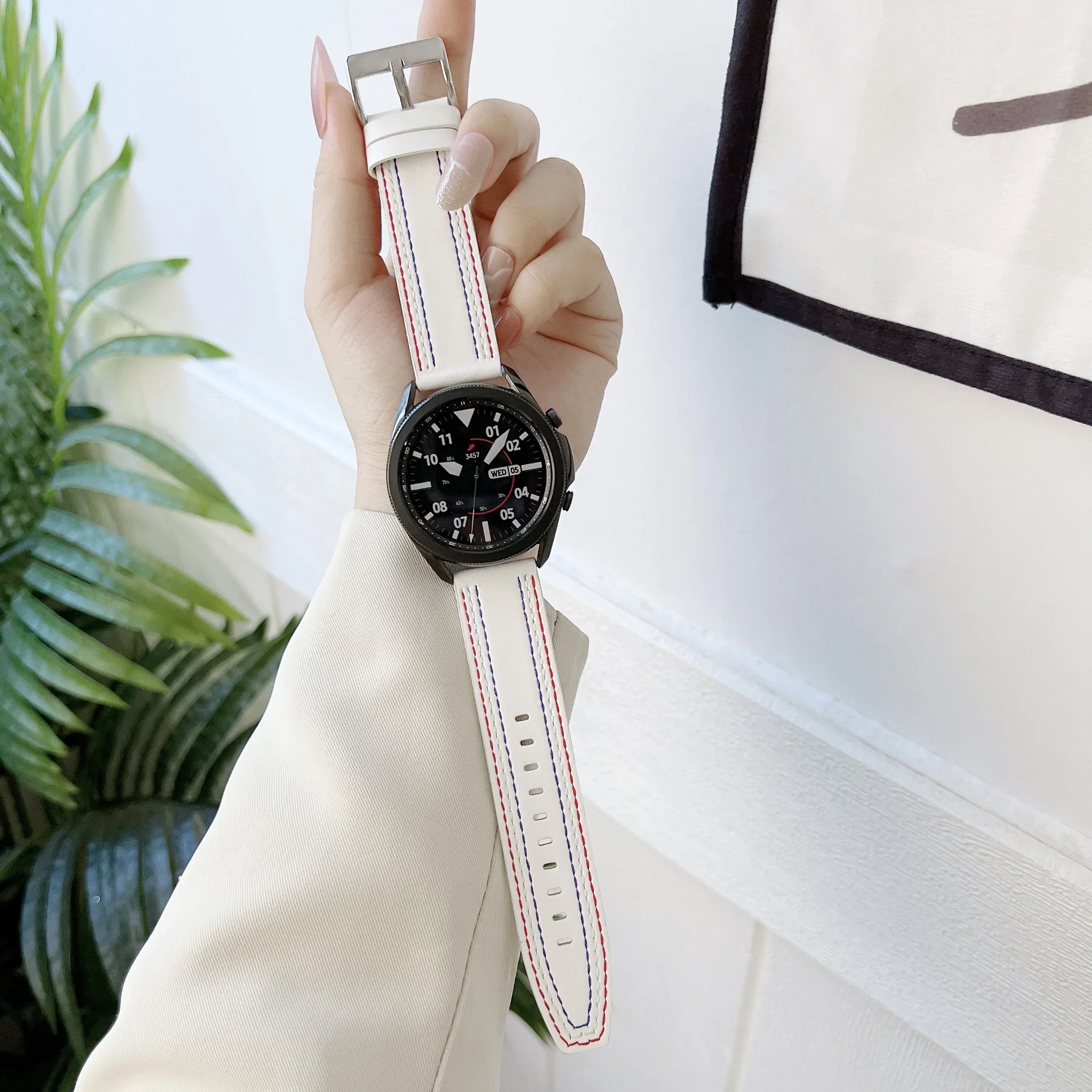 Pulseira de couro de 22mm 20mm para samsung galaxy watch 7/6/5/4/clássico huawei watch 4 3/gt5 pulseira de bordado amazfit gtr acessório