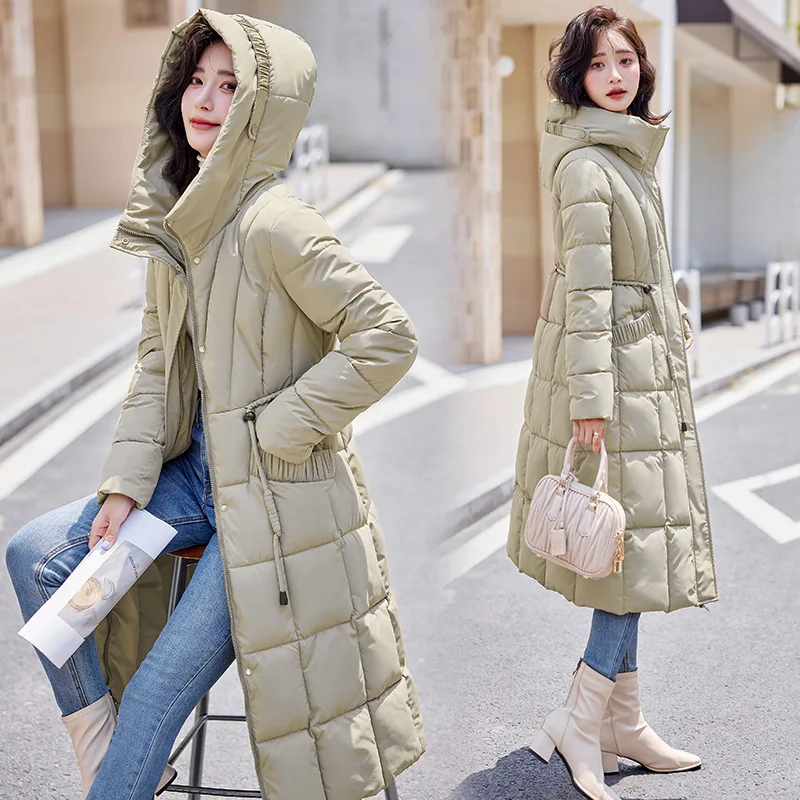 2024เสื้อแจ็คเก็ตสตรีฤดูหนาวX-Long Thicken Down CoatกับHoodตรงElegant Jacketเกาหลีแฟชั่นหญิงParkas