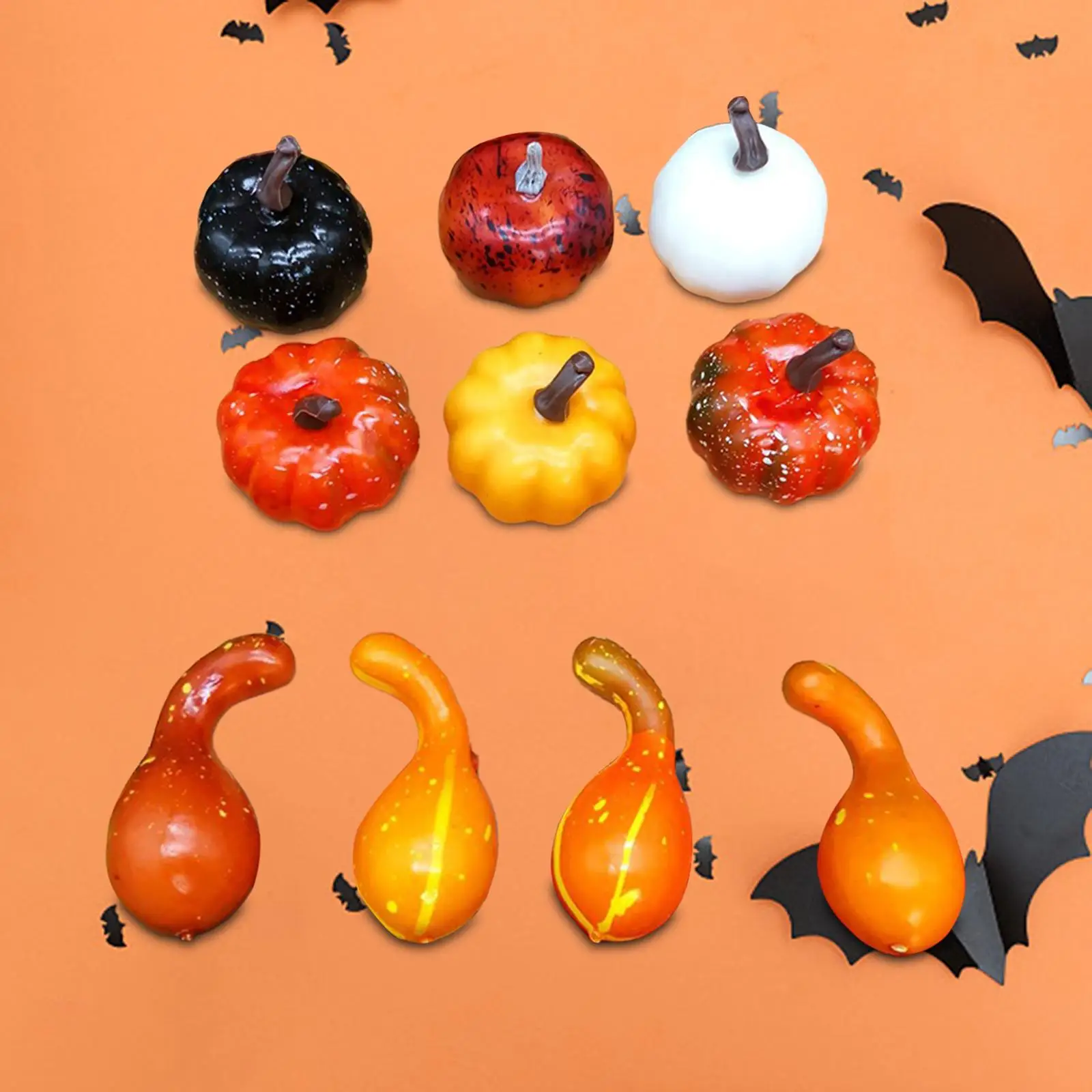 10Pcs Fake Pumpkins Model Mini Rustic Children's Education Tool Fake Foam Pumpkins for Halloween Kitchen Thanksgiving Fall - view 3