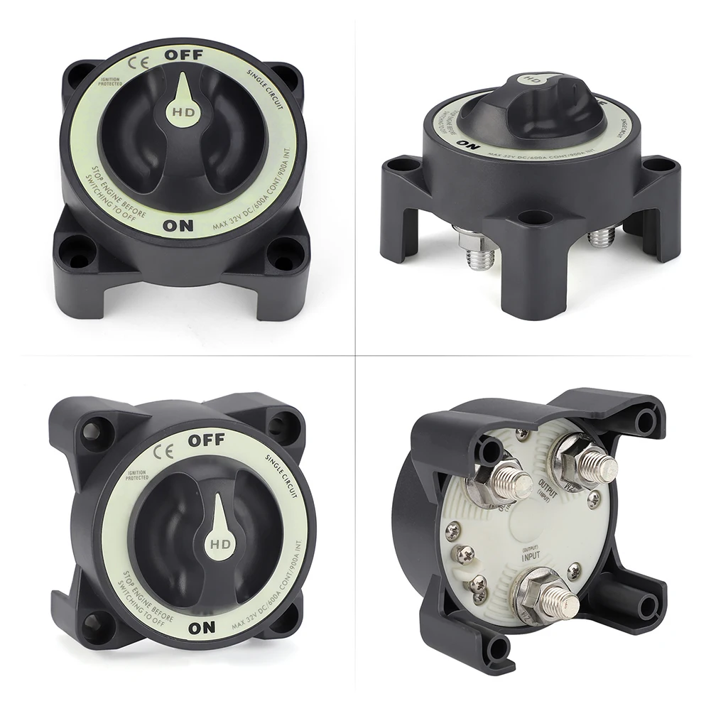 Marine Battery Switch Single Circuit 600A Continuous 900A 5 Min 1750A 30 Sec Cranking Rating 32V DC for RV Truck Boat Vehicle