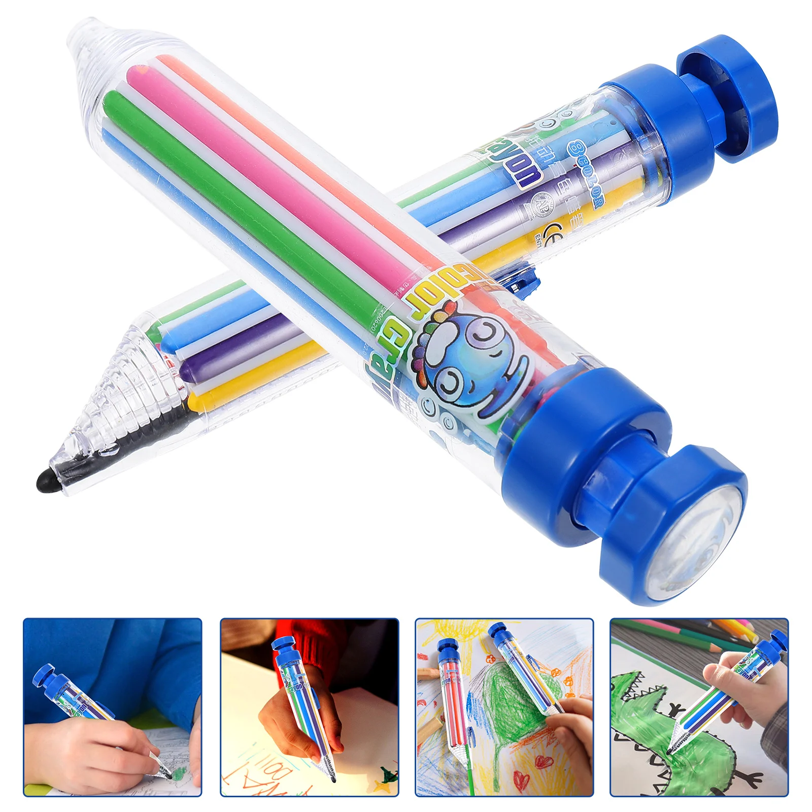 2 Pcs Press to Rotate The Crayon Rotatable Portable Kids Children's Crayons for Painting Colors Drawing Wax