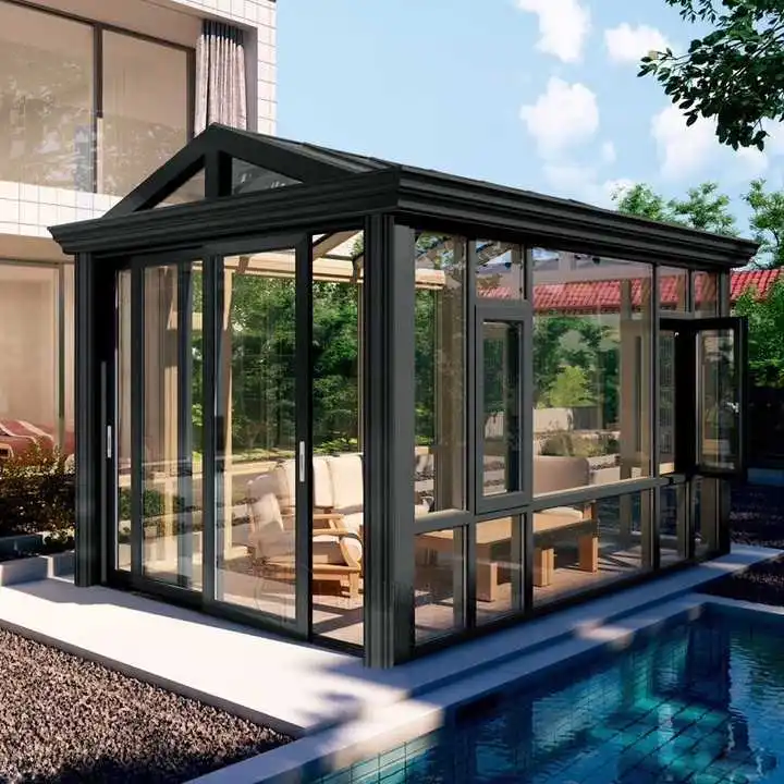 حاوية جاهزة متينة للاستخدام الخارجي للمنزل بإطار من الألومنيوم من الزجاج المقسى مقاومة للماء لغرفة الشمس لحماية الإعصار #3