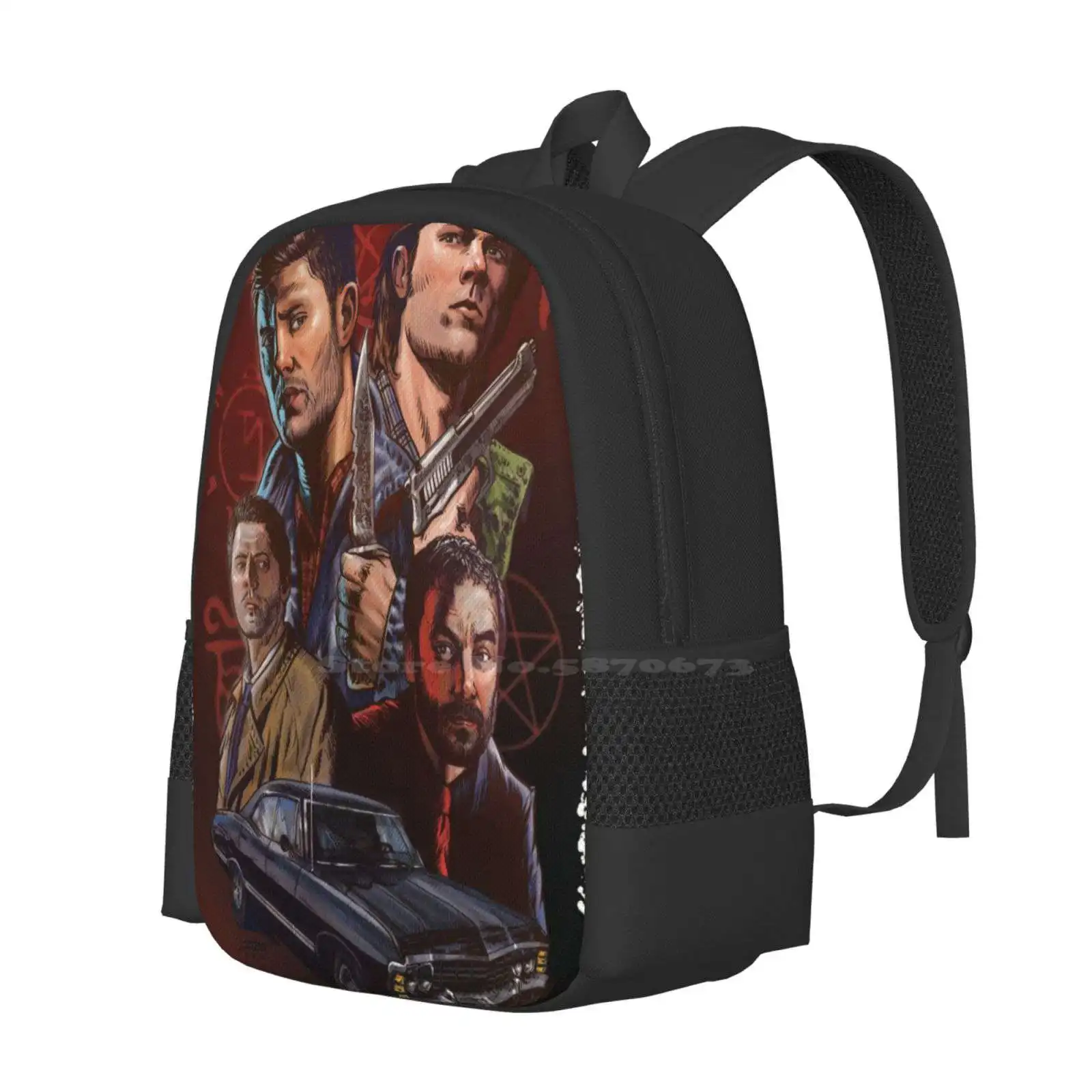 Supernatural : Sam & Dean Winchester , Castiel , Crowley ( Team Free Will ) Merchendice 2017 Teen College Student Backpack