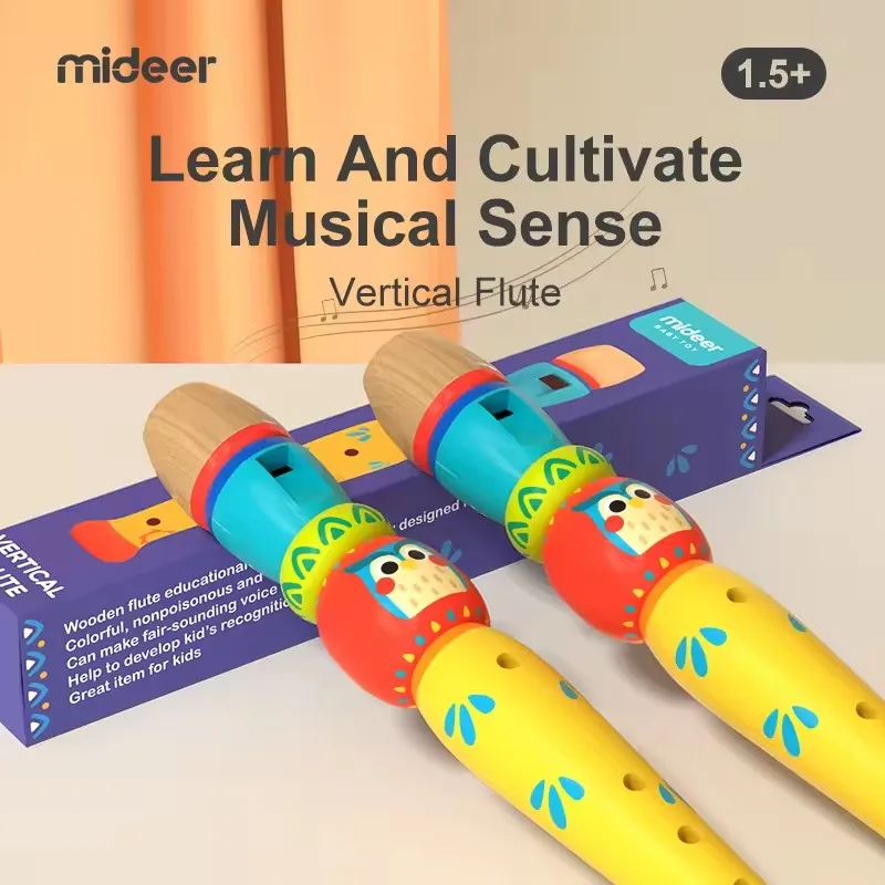 Mideer الناي العمودي الخشبي آلة موسيقية ملونة للمبتدئين تطوير الموسيقية تصميم جميل ألعاب تعليمية