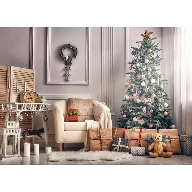 SHUOZHIKE Navidad interior tema fotografía fondo árbol de Navidad retrato telones de fondo para accesorios de estudio fotográfico DYH-01