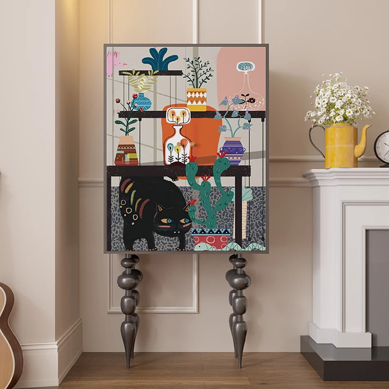 

American country style household solid wood tall cabinet, locker, bedroom storage chest, creative pattern, dining side cabinet