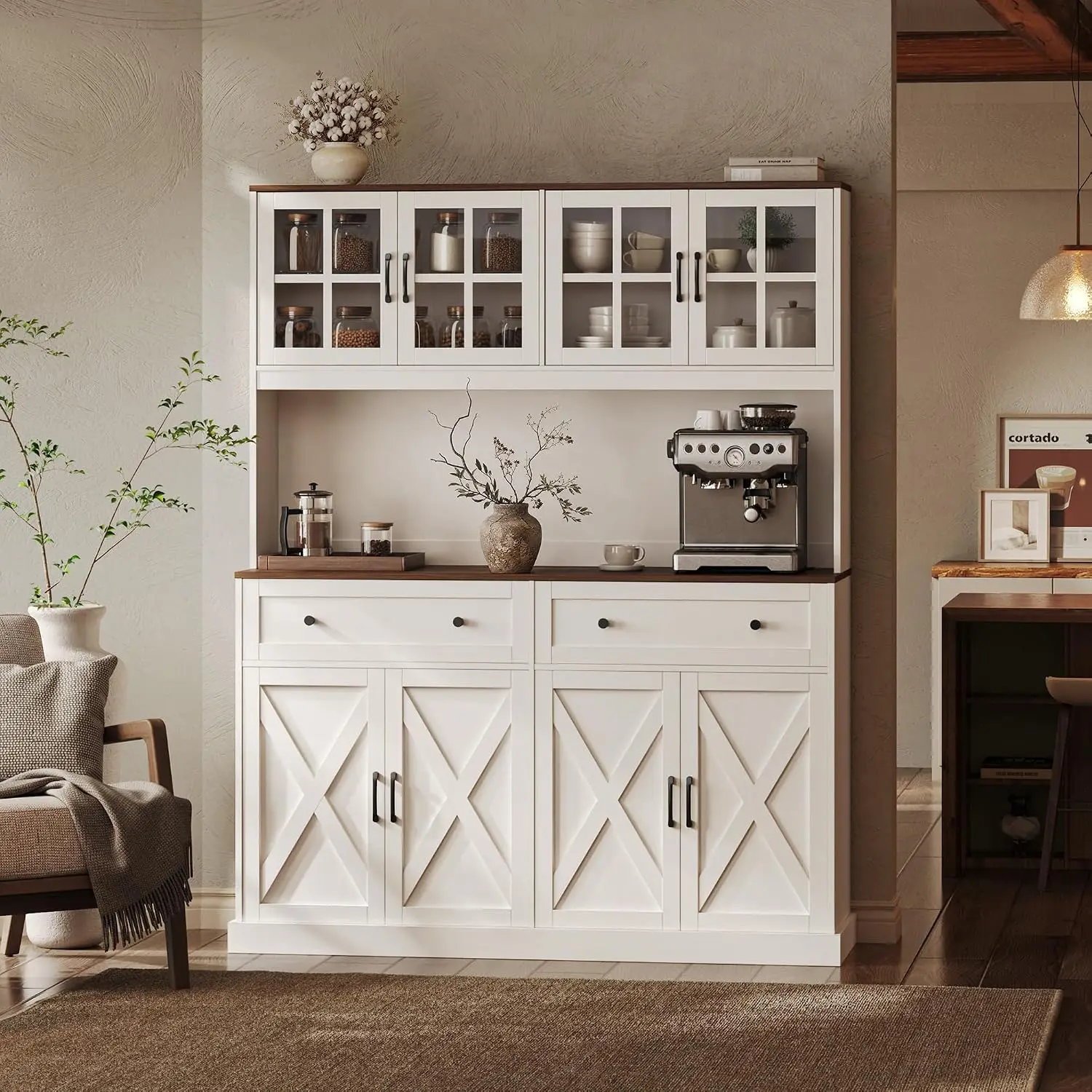 71 H 55 1 W Pantry Cabinet Charging Station 4 Wide Cabinets Kitchen Pantry 2 Drawers Farmhouse Hutch Storage Cabinet Tall Coffee