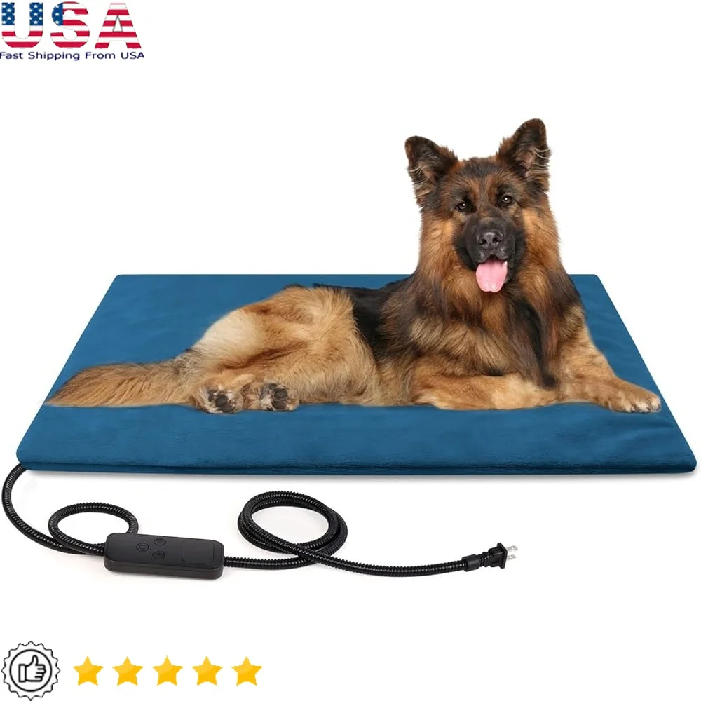 

Pet Heating Pad Dogs Cats 6 Temp Control Timer Waterproof Electric Warming Mat Blanket Indoor Outdoor Use Safe Soft Durable