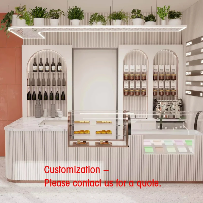 custom.Custom Glass Bread Display Cabinets & Wooden Counters Fashionable Bakery Interior Design
