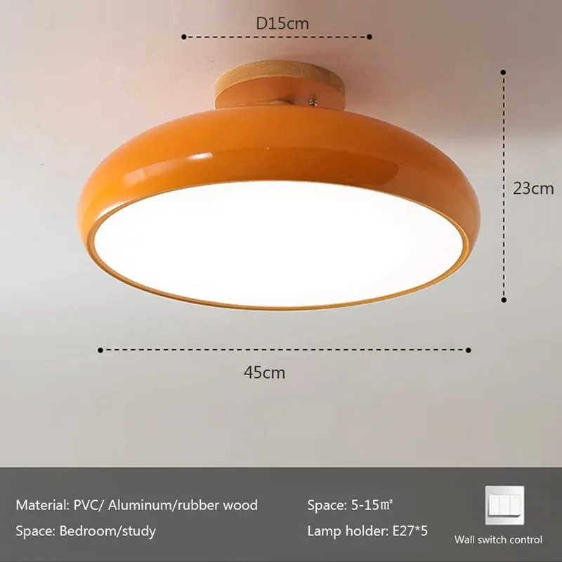 Vintage LED Wooden Ceiling Light Nordic Orange PVC Round Luminaire Living Room Bedroom Dining Room Corridor Indoor Decor Fixture