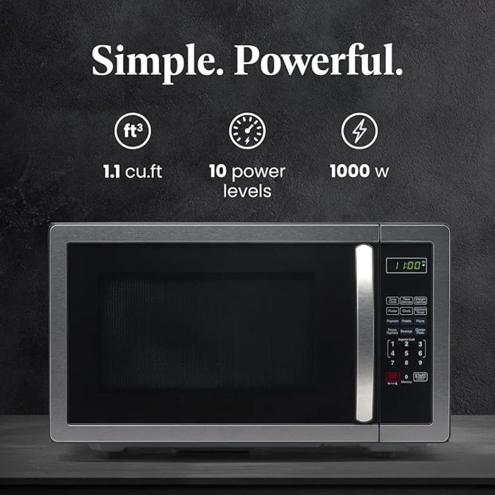 Microwave Ovens,1.1 Cu Ft, Microwave Oven with LED Lighting and Child Lock, Easy Clean Grey Interior, Microwave Ovens