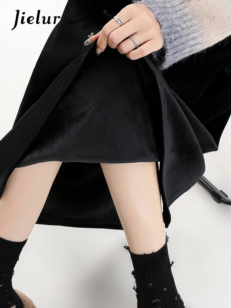 Jielur Solid Color Simple Basic A-line Skirt Female Fashion Street Black Women Skirt Korean High Waist Loose Chicly Woman Skirt