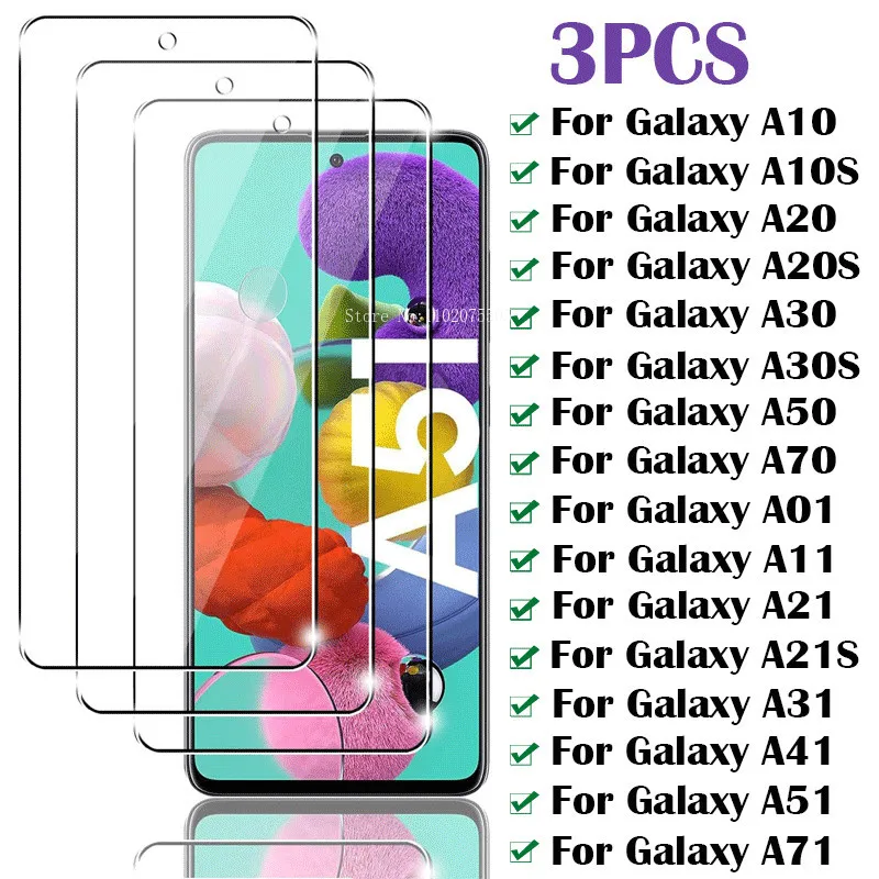 3PCS Tempered Glass For Samsung Galaxy A21S A51 A71 A41 A31 A11 A01 Screen Protector For Samsung A50 A30S A20S A10 A20E