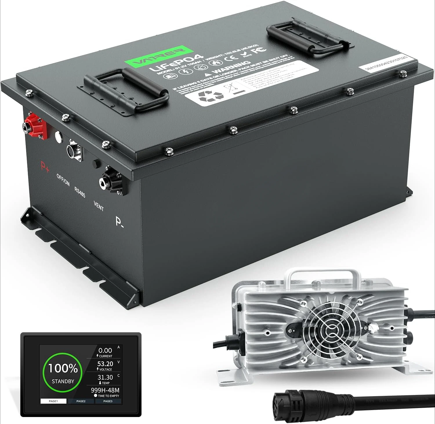 48V 105Ah lithium-ion golf cart battery with built-in 200A BMS rechargeable LiFePO4 battery, maximum power output of 10.24kW