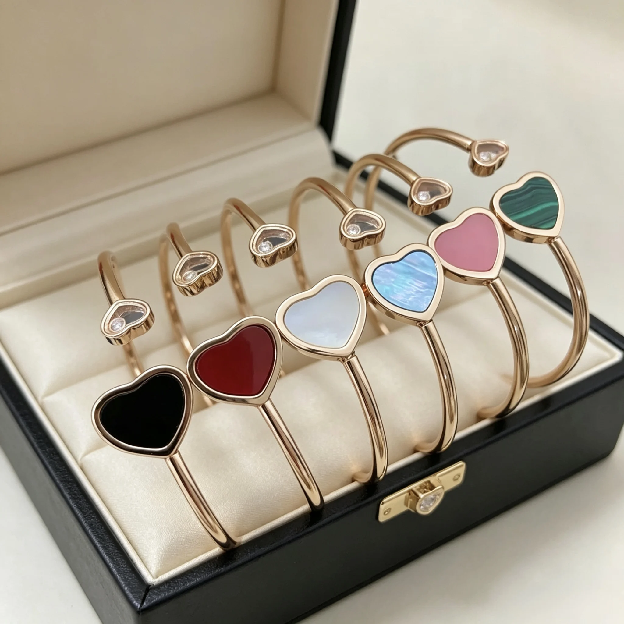 Women's Heart-shaped Bracelet Ring 925 Silver Available Multiple Colors, 5A Sparkling Zircon High-end Birthday Gift