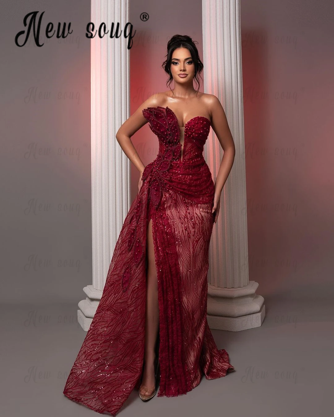 Abendkleider wein rot formelles abendkleid spitze perlen ballkleider für frauen perlen hochzeits feier vestido de novia 2024