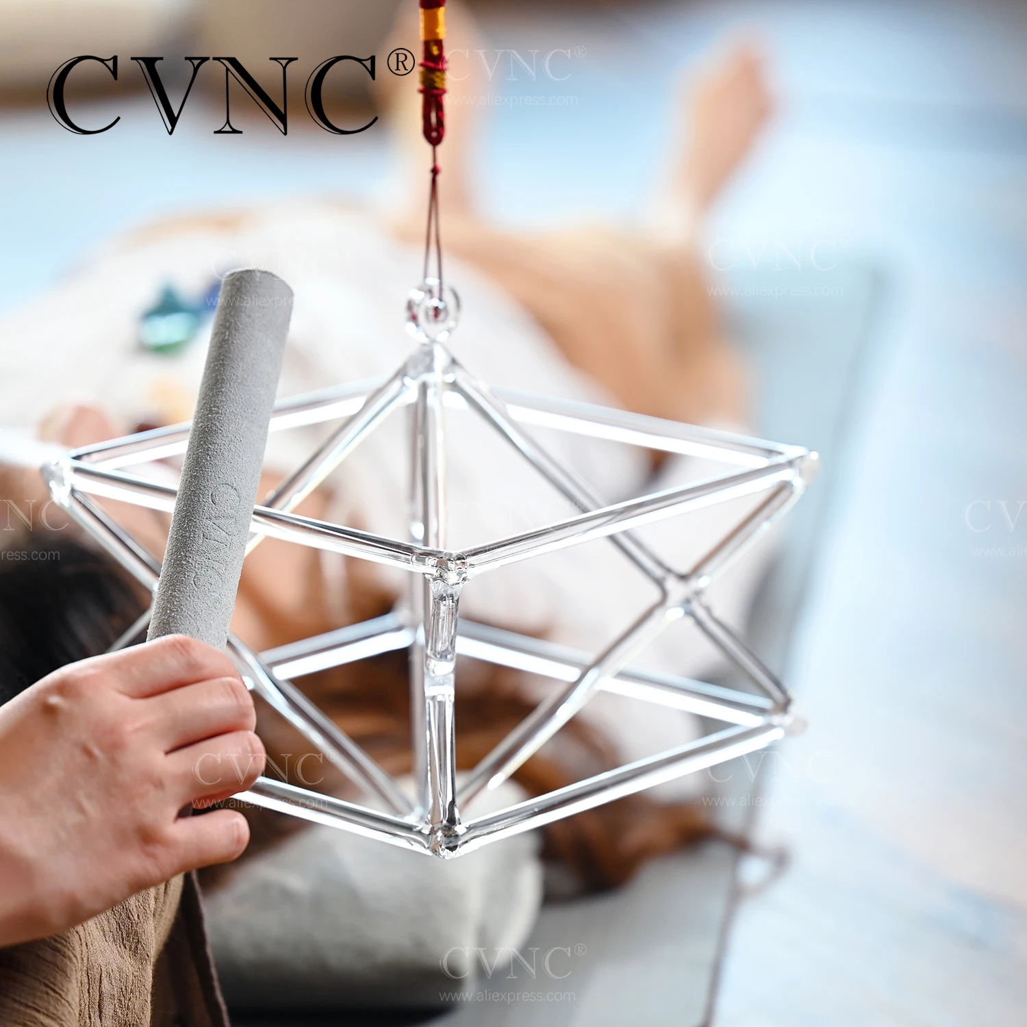 CVNC-Clear Merkaba Crystal Singing Pyramid, Chakra Instrument, Sound Healing, Relaxing Sounds, 8 Inch