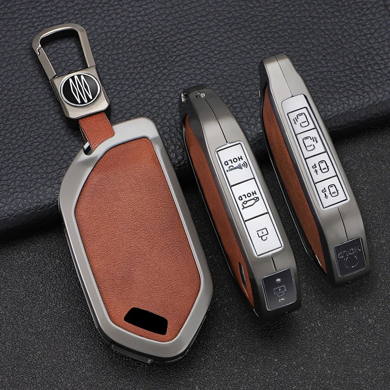 5/6/7/8/9 Buttons Leather Zinc Alloy Car Key Case Cover Protective Shell Fob for Kia Ka4 Car Keychain Interior Accessories