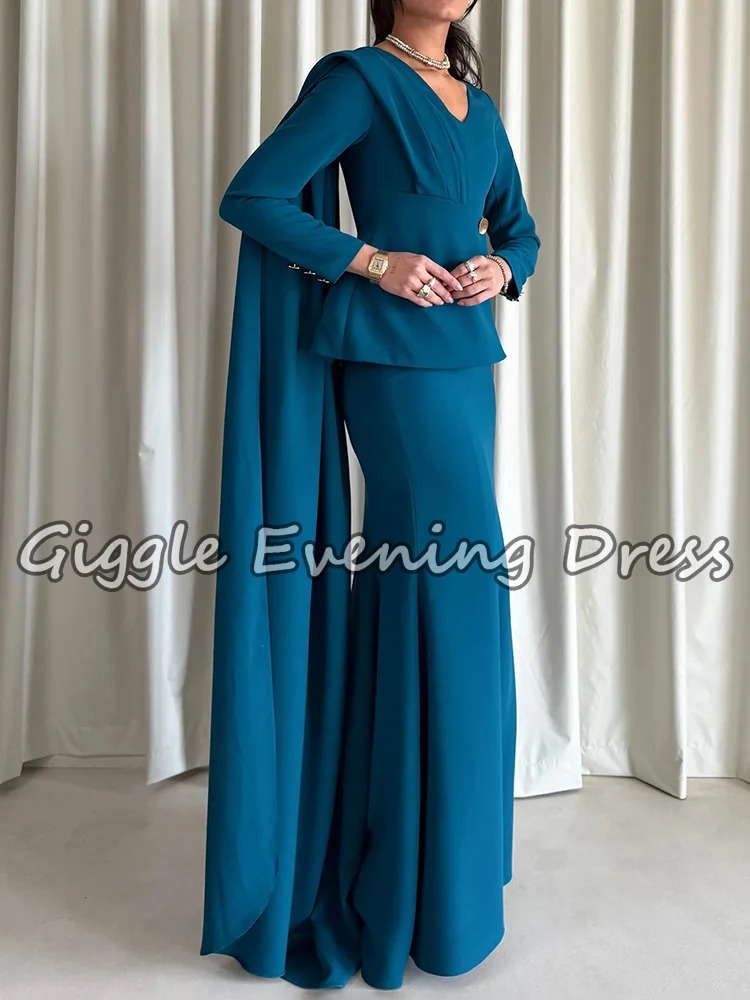 Giggle conjunto de duas peças vestido de noite manga longa plissado capa sereia vestido formal elegante senhora do escritório festa igreja wear personalizado