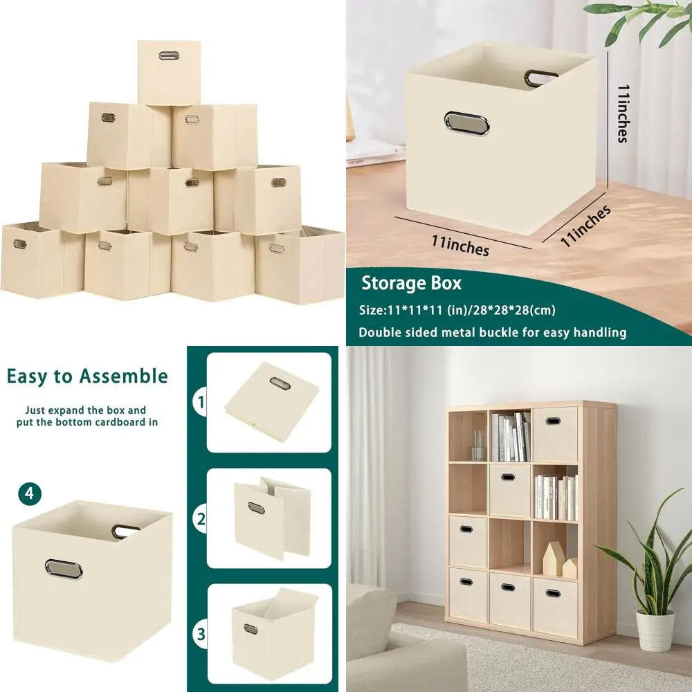 

Набор из 10 складных тканевых кубиков для хранения с двумя ручками для дома, детской комнаты, полок и шкафов кремово-белого цвета.