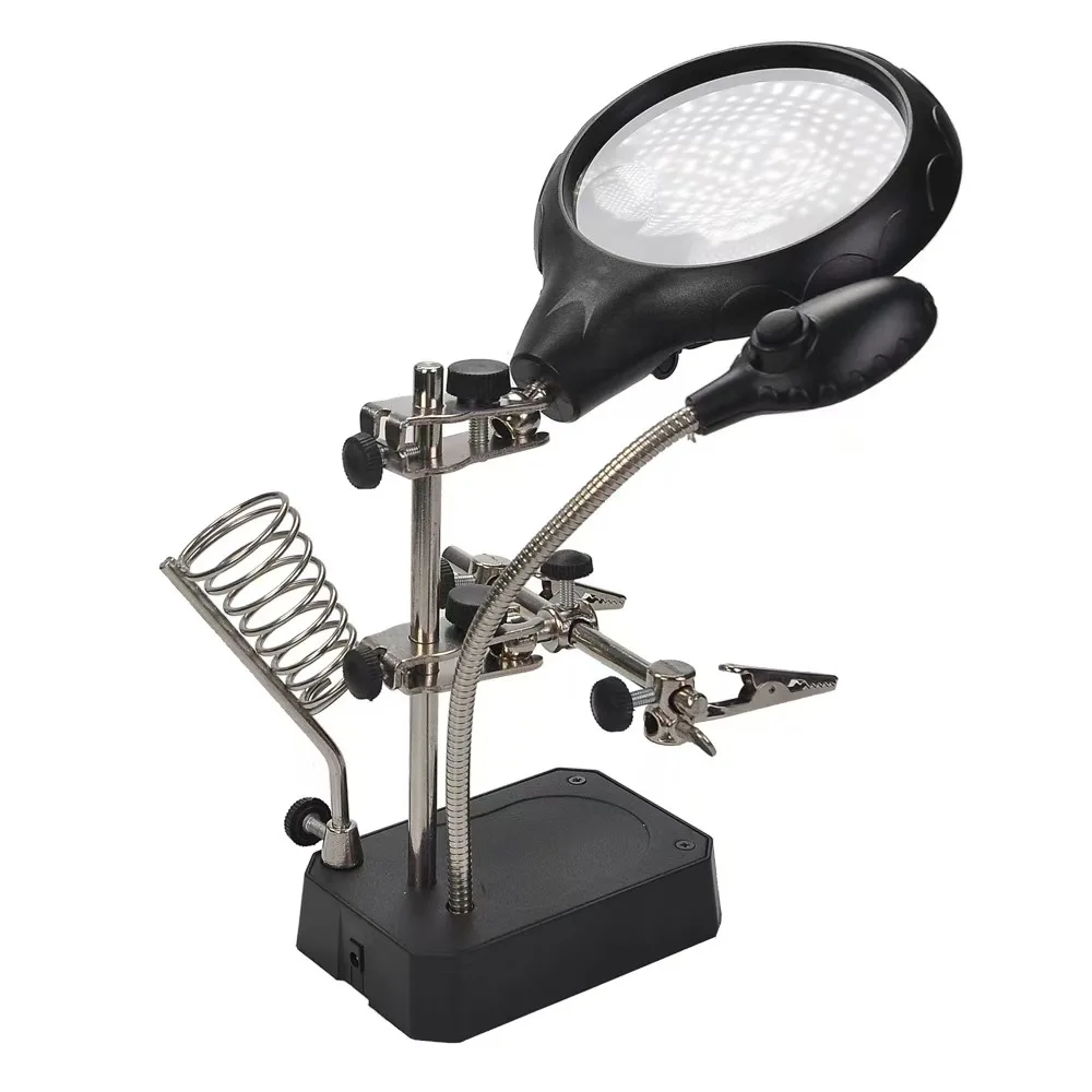 Lente d'ingrandimento a LED multifunzionale Supporto per saldatore Lente d'ingrandimento Supporto per riparazione rilavorazione di saldatura Strumenti aiutano la saldatura delle mani