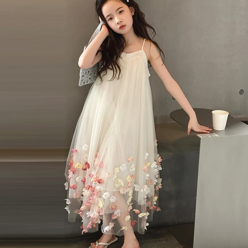 

Summer Girls' Dress Breathable Mesh Flower Children's Dress Sweet and Cute Strap Kids Dress RM64