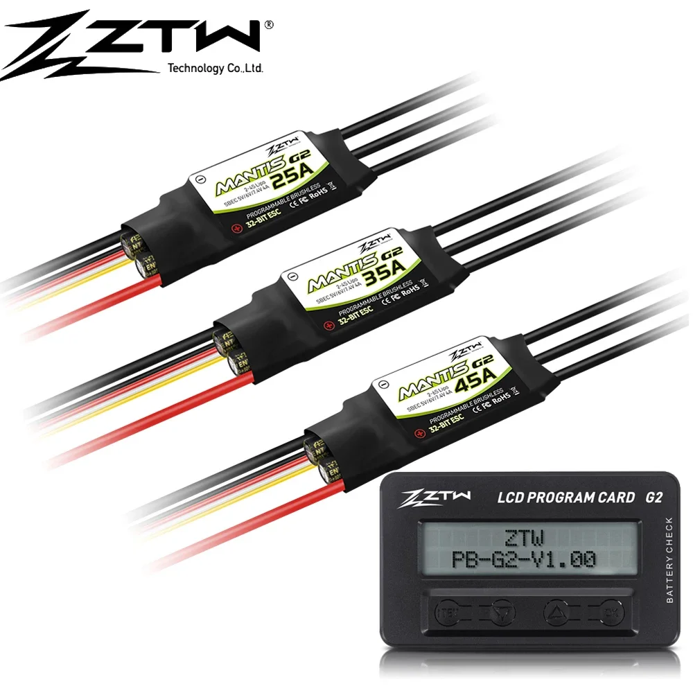 ZTW Mantis 25A/35A 2-4S 45A 2-6S SBEC G2 32-Bit Electronic Speed Controller ESC 5V/6V/7.4V 4A BEC For RC Airplane Fixed-wing