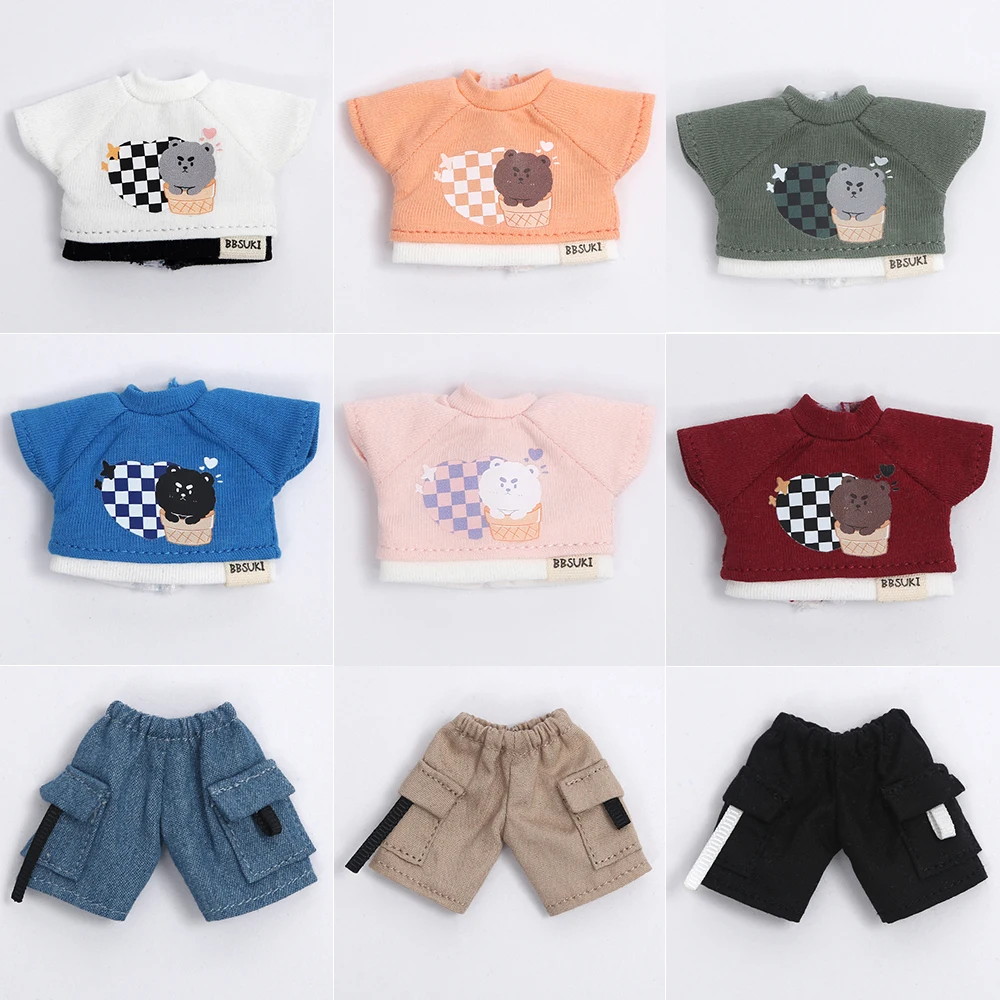 Ob11 Pure Cotton Clothes Cute Bear Short Sleeve T-Shirt Shorts Pants For Molly, Obitsu11, Ufdoll, Ymy, Gsc Body, 1/12bjd Doll