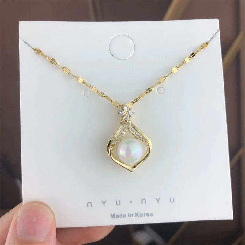 Exquisite Temperament, Elegant Pearl Necklace, Classic Fashion High-end Light Luxury Water Drop Stainless Steel Clavicle Chain