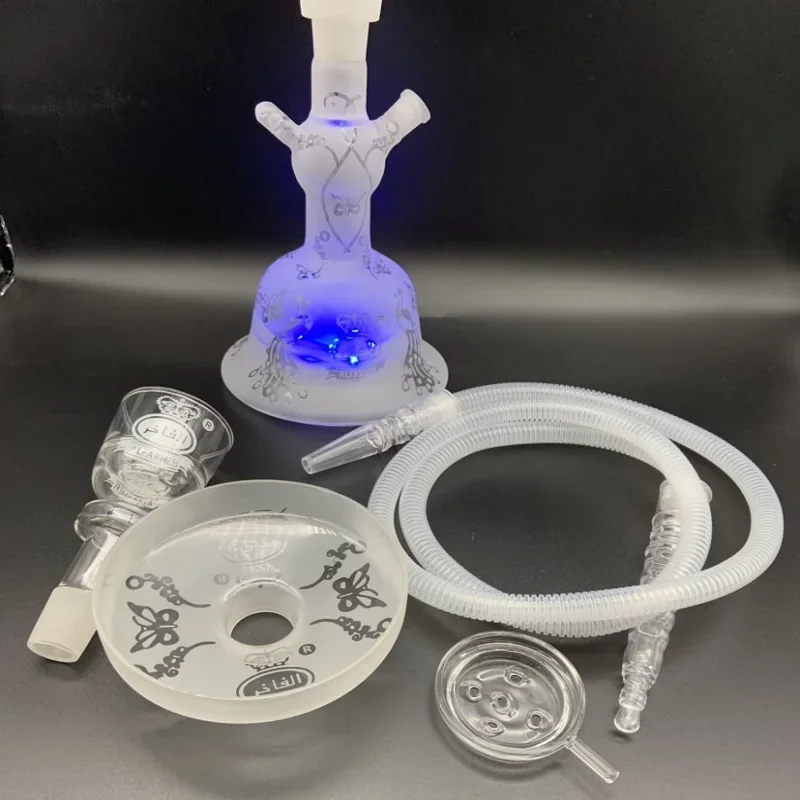 Pattern Frosted Glow Glass Hookah with Led Light Foam Box Water Pipes Shisha Narguile Hookah Set Smoke Accessories Gift for Men