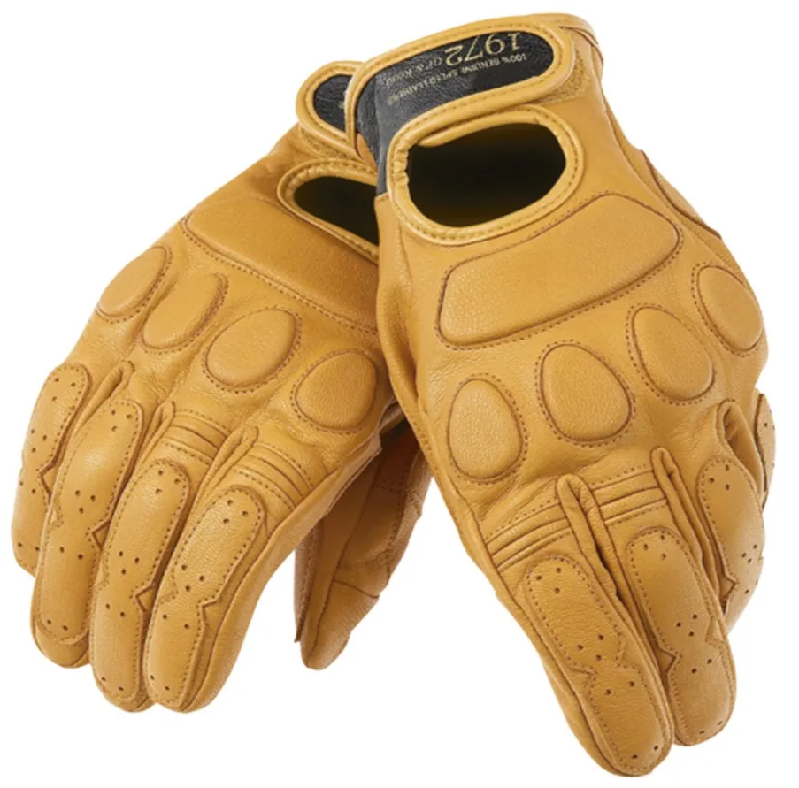 New Arrival Motorcycle Vintage Leather Urban Retro Motorbike Racing Gloves Yellow/Black Off-road