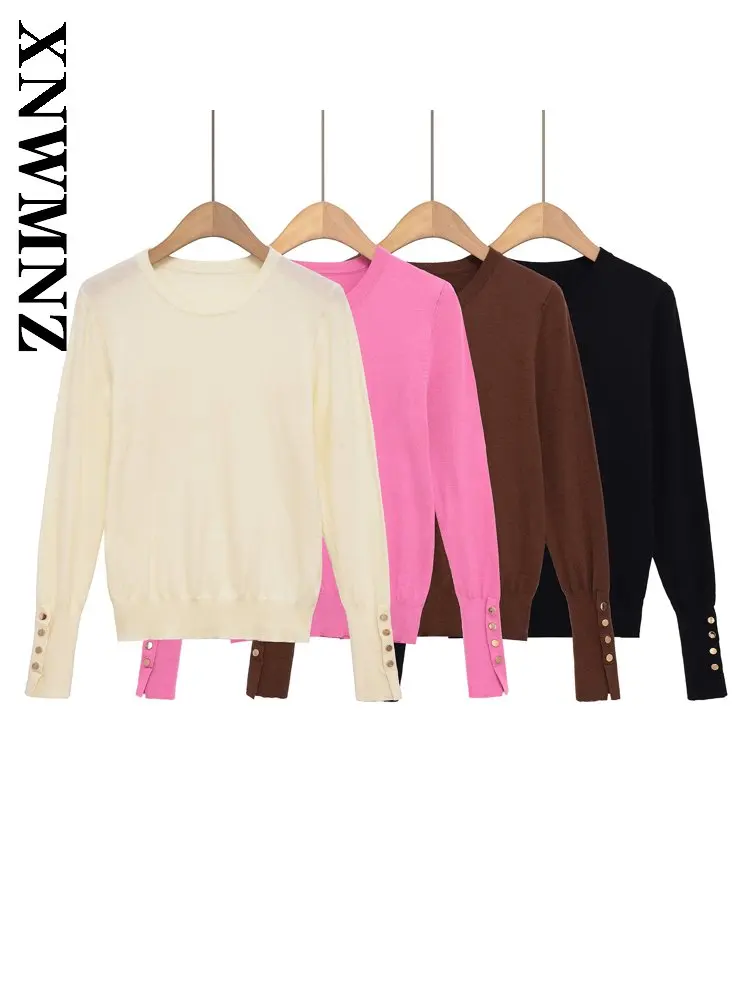 

XNWMNZ 2025 осенний женский модный вязаный свитер с круглым воротником, винтажный повседневный зимний женский свитер с длинным рукавом, очень толстый