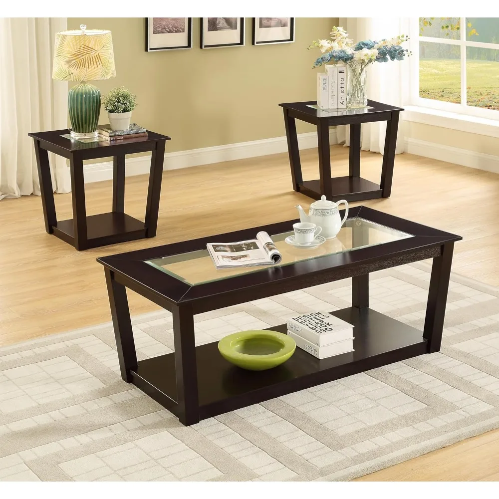 Contemporary Rectangle 3-Piece Occasional Table Set Includes Glass Coffee Table and 2 End Tables (Style B)